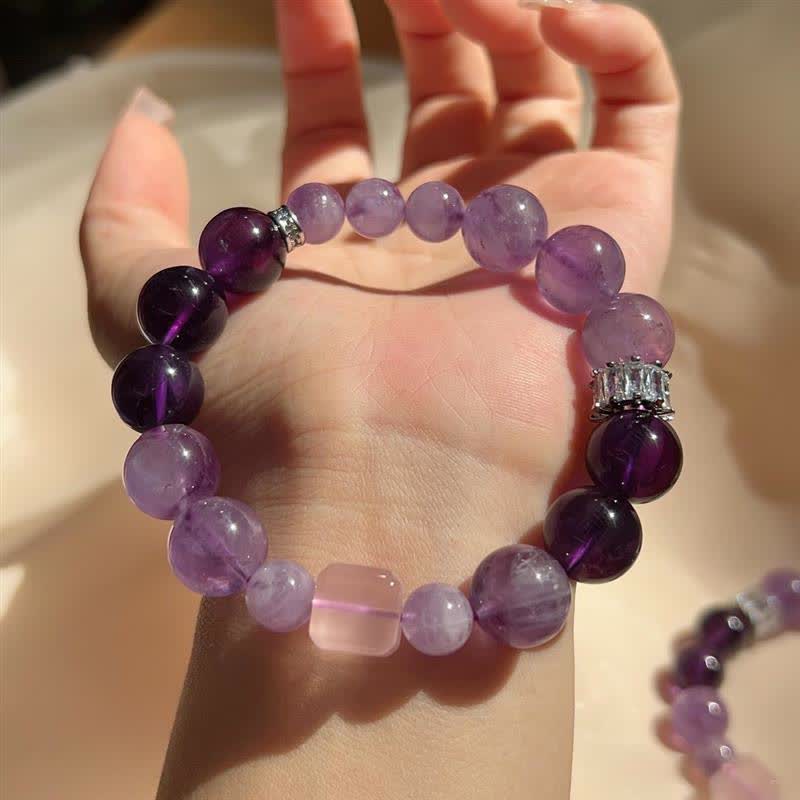 Olivenorma Natural Amethyst Lepidolite Beaded Bracelet - Amethyst&Lepidolite - image 0