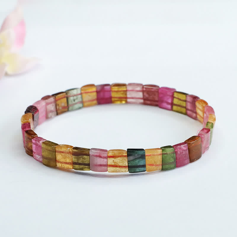 Olivenorma Natural Tourmaline Square Beads Beaded Bracelet - Tourmaline - image 0