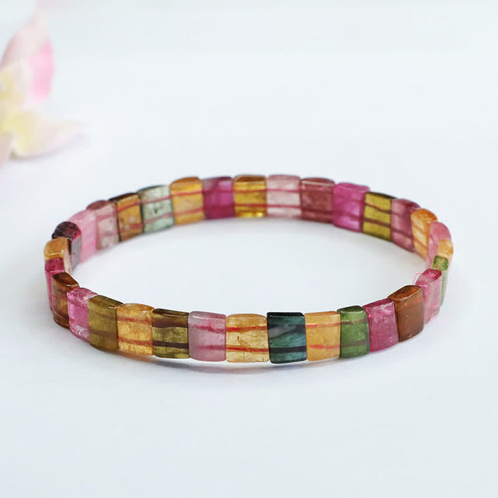 Olivenorma Natural Tourmaline Square Beads Beaded Bracelet - Tourmaline - image 0