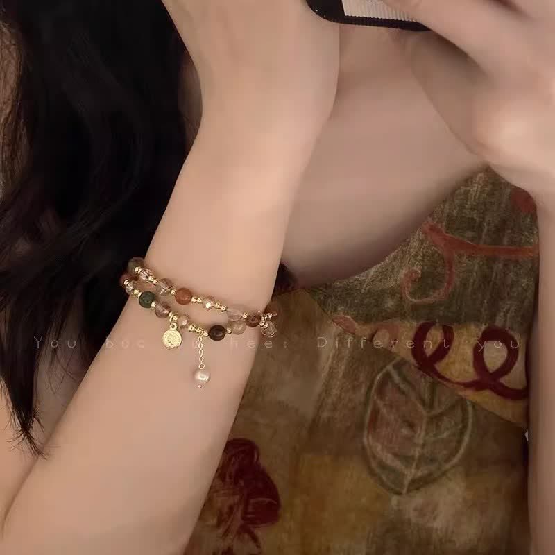 Olivenorma Natural Crystal Beads Freshwater Pearl Double Bracelet - image 2