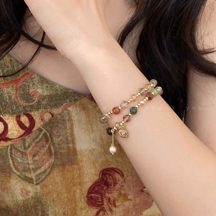 Olivenorma Natural Crystal Beads Freshwater Pearl Double Bracelet - image 3