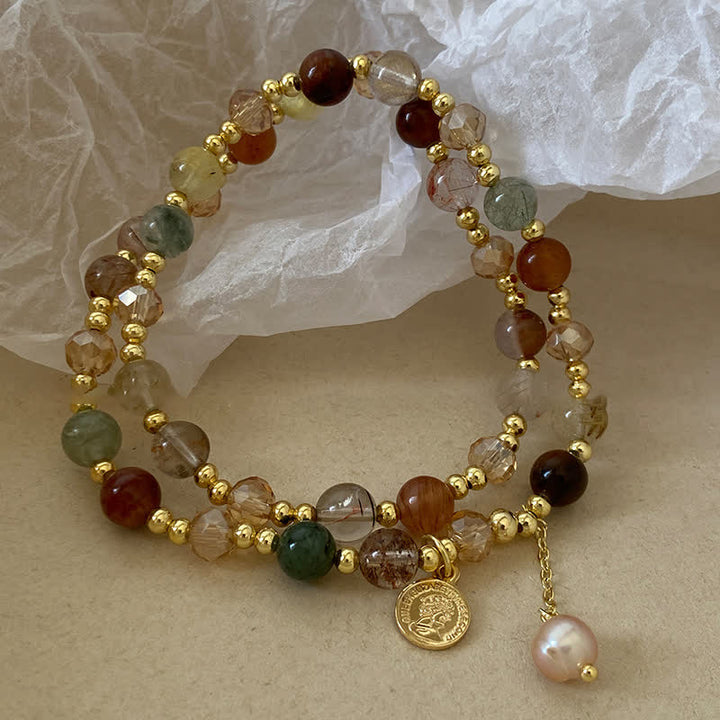 Olivenorma Natural Crystal Beads Freshwater Pearl Double Bracelet - Natural Crystal - image 0
