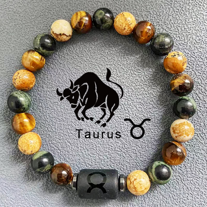 Olivenorma 12 Constellations Zodiac Tiger Eye Picture Jasper Beaded Bracelet - Taurus - image 2