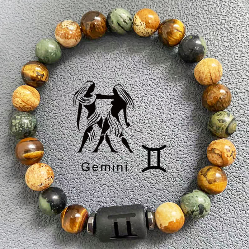 Olivenorma 12 Constellations Zodiac Tiger Eye Picture Jasper Beaded Bracelet - Gemini - image 3
