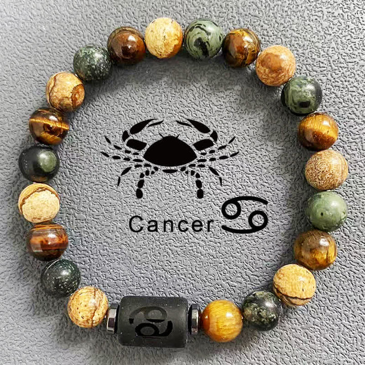Olivenorma 12 Constellations Zodiac Tiger Eye Picture Jasper Beaded Bracelet - Cancer - image 4