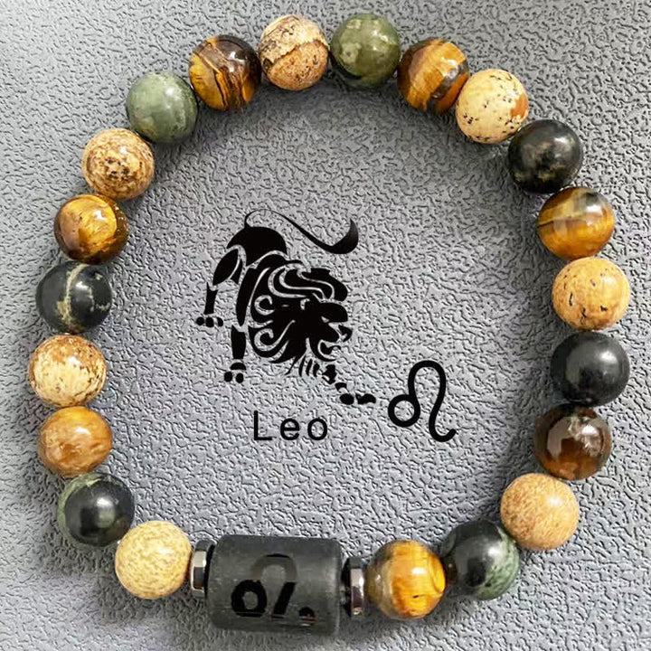 Olivenorma 12 Constellations Zodiac Tiger Eye Picture Jasper Beaded Bracelet - Leo - image 5