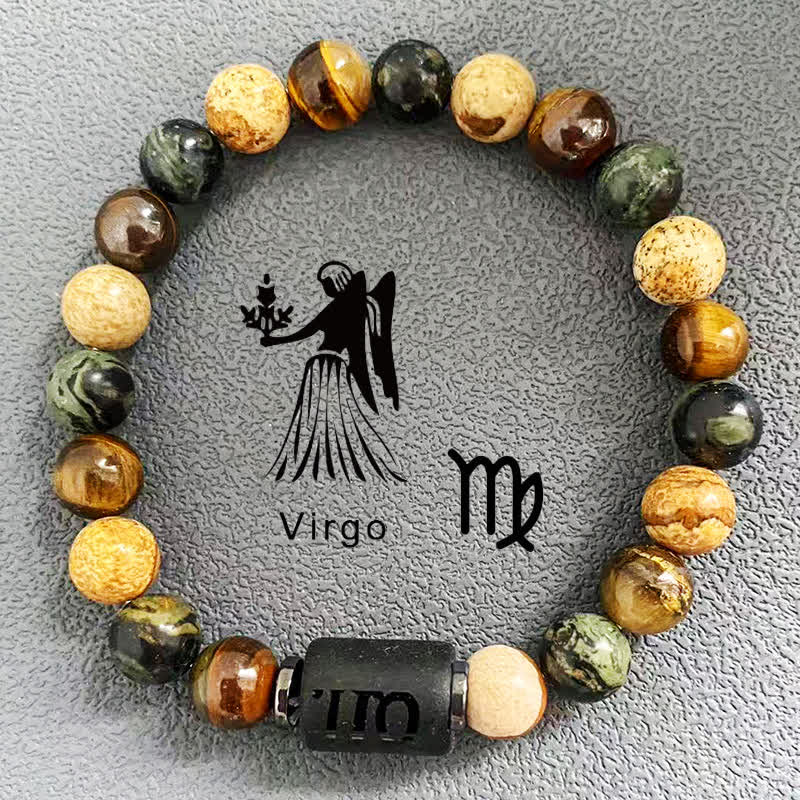 Olivenorma 12 Constellations Zodiac Tiger Eye Picture Jasper Beaded Bracelet - Virgo - image 6