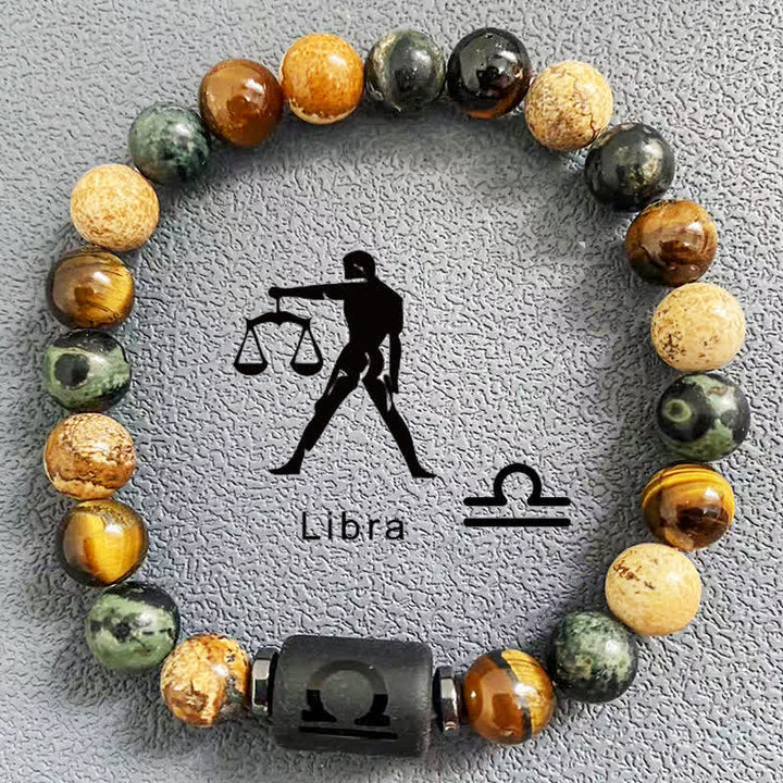 Olivenorma 12 Constellations Zodiac Tiger Eye Picture Jasper Beaded Bracelet - Libra - image 7