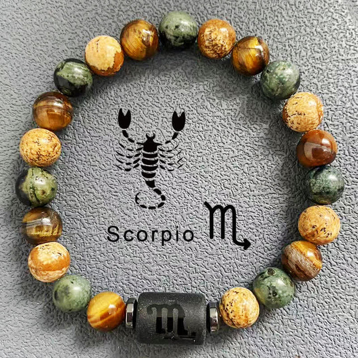 Olivenorma 12 Constellations Zodiac Tiger Eye Picture Jasper Beaded Bracelet - Scorpio - image 8