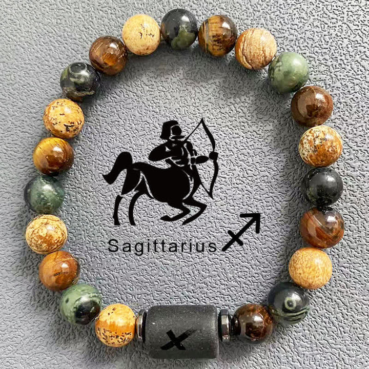 Olivenorma 12 Constellations Zodiac Tiger Eye Picture Jasper Beaded Bracelet - Sagittarius - image 9
