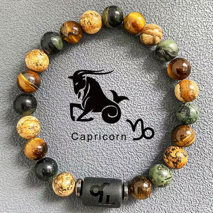 Olivenorma 12 Constellations Zodiac Tiger Eye Picture Jasper Beaded Bracelet - Capricorn - image 10