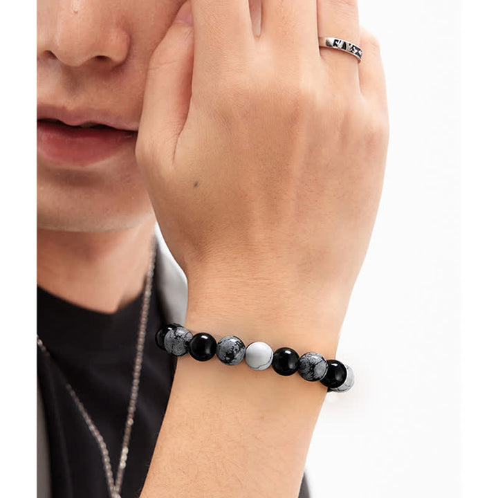 Olivenorma 10mm Snowflake Obsidian White Turquoise Bead Bracelet - image 1