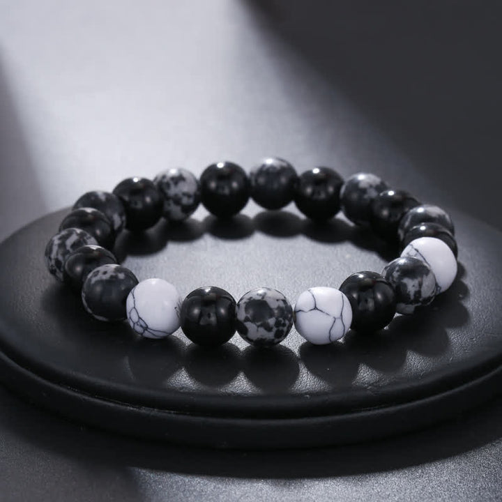 Olivenorma 10mm Snowflake Obsidian White Turquoise Bead Bracelet - Obsidian&Snowflake Obsidian&White Turquoise - image 0
