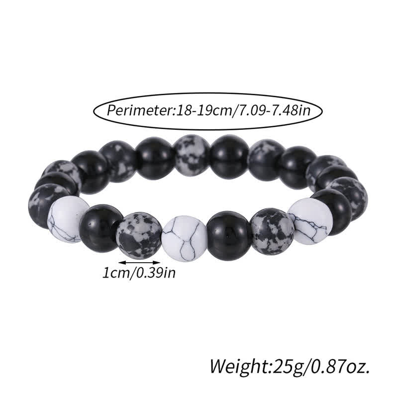 Olivenorma 10mm Snowflake Obsidian White Turquoise Bead Bracelet - image 6