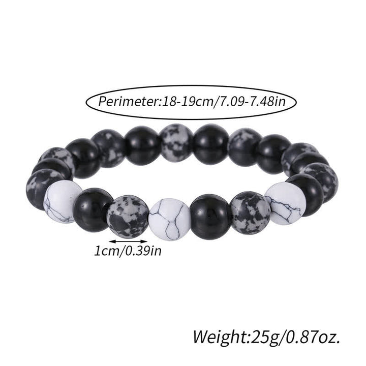 Olivenorma 10mm Snowflake Obsidian White Turquoise Bead Bracelet - image 6
