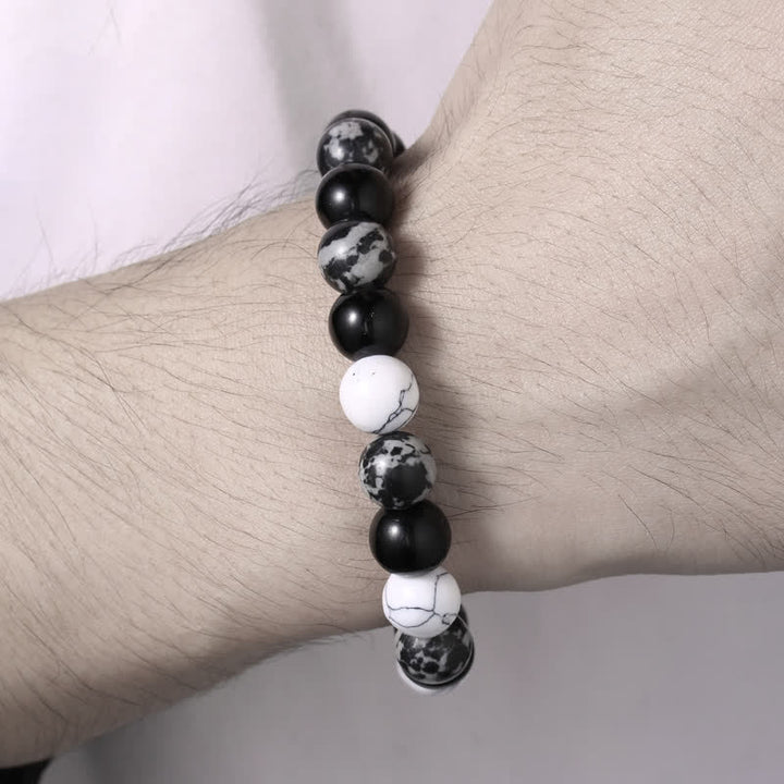 Olivenorma 10mm Snowflake Obsidian White Turquoise Bead Bracelet - image 2