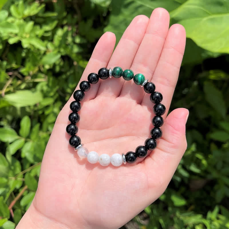 Olivenorma Obsidian Malachite Moonstone Beads Bracelet - Obsidian&Malachite&Moonstone - image 1