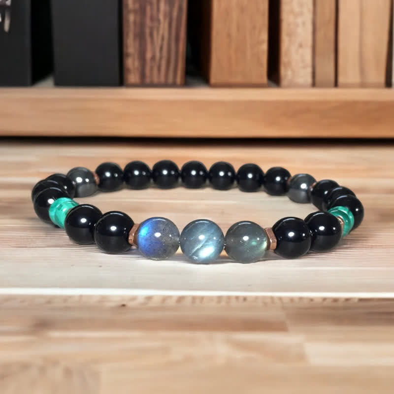 Olivenorma 8mm Obsidian Labradorite Turquoise Beads Bracelet - Obsidian&Labradorite&Turquoise - image 0