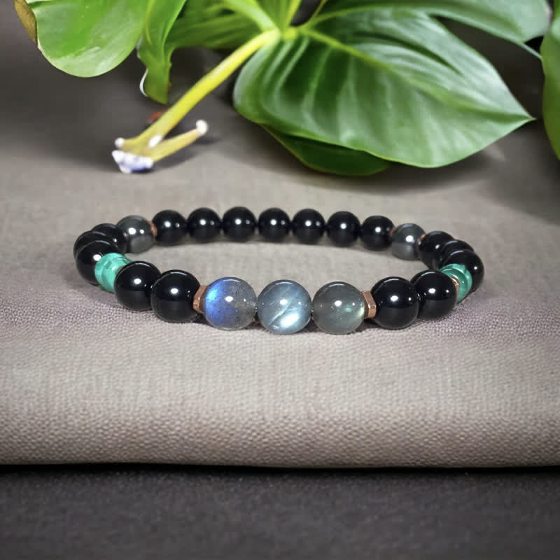 Olivenorma 8mm Obsidian Labradorite Turquoise Beads Bracelet - image 1