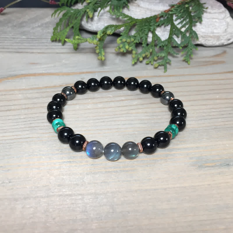 Olivenorma 8mm Obsidian Labradorite Turquoise Beads Bracelet - image 2