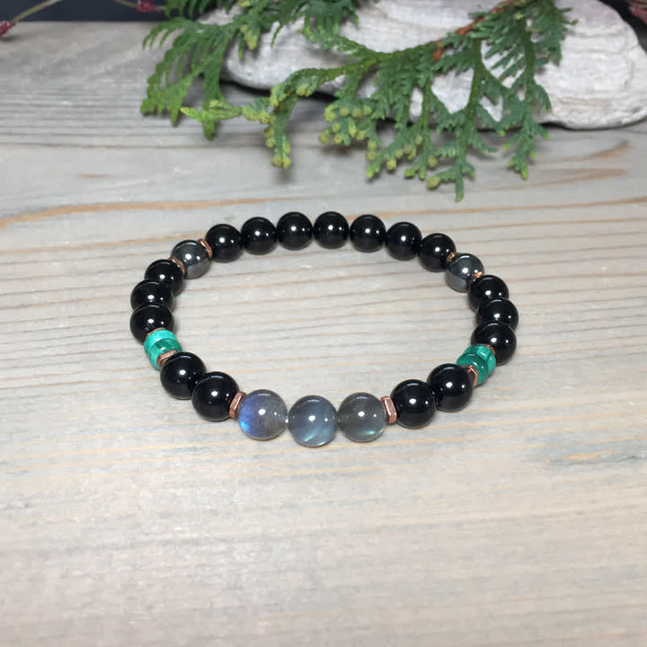 Olivenorma 8mm Obsidian Labradorite Turquoise Beads Bracelet - image 2
