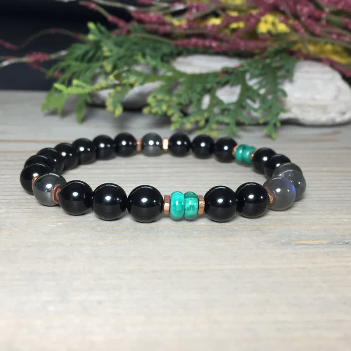 Olivenorma 8mm Obsidian Labradorite Turquoise Beads Bracelet - image 3