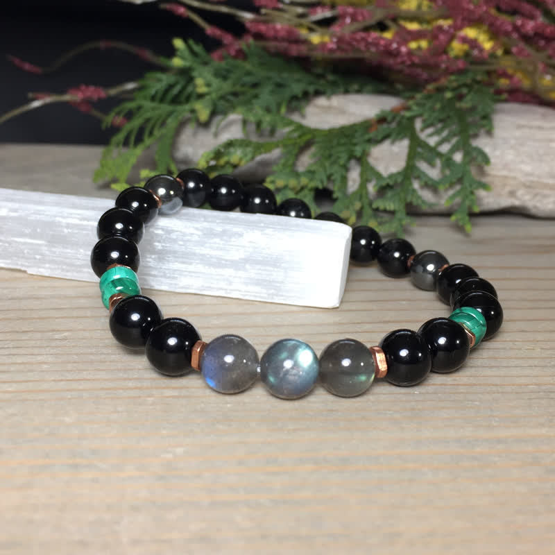 Olivenorma 8mm Obsidian Labradorite Turquoise Beads Bracelet - image 4