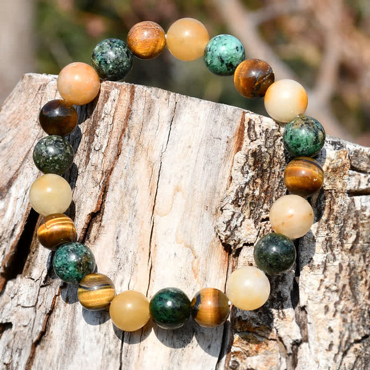 Olivenorma Sun Stone African Turquoise Tiger Eye Beads Bracelet - Sun Stone&African Turquoise&Tiger Eye - image 0