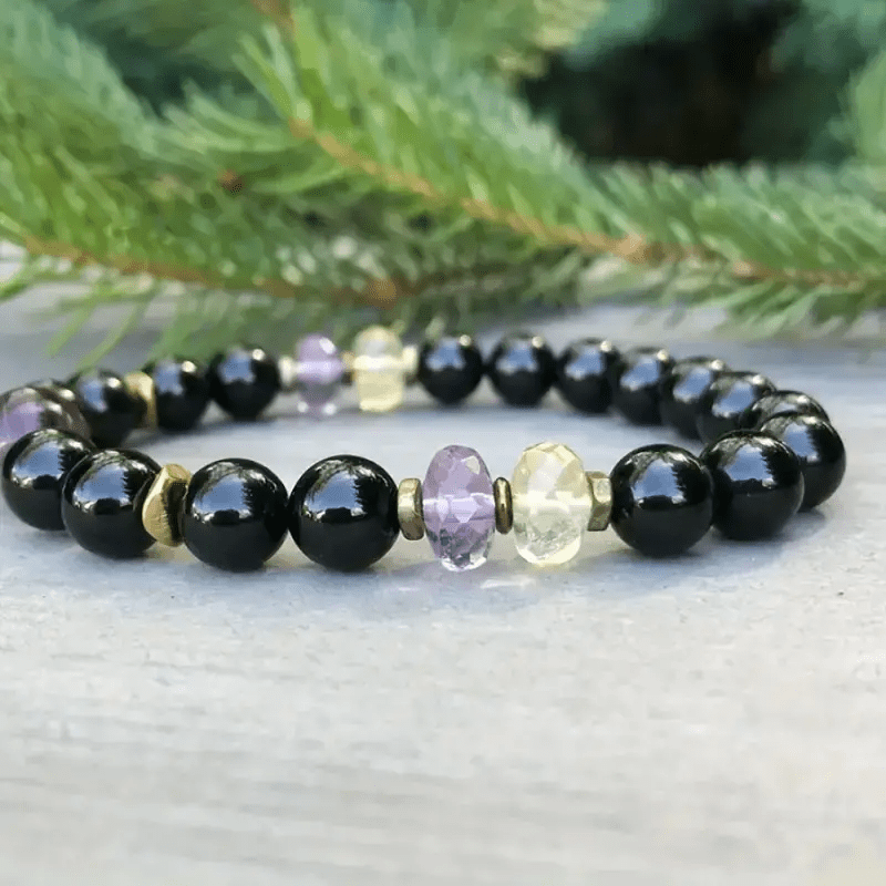 Olivenorma 8mm Obsidian Amethyst Beaded Bracelet - image 2