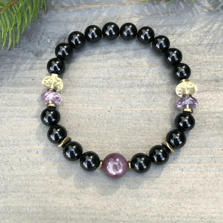 Olivenorma 8mm Obsidian Amethyst Beaded Bracelet - image 1