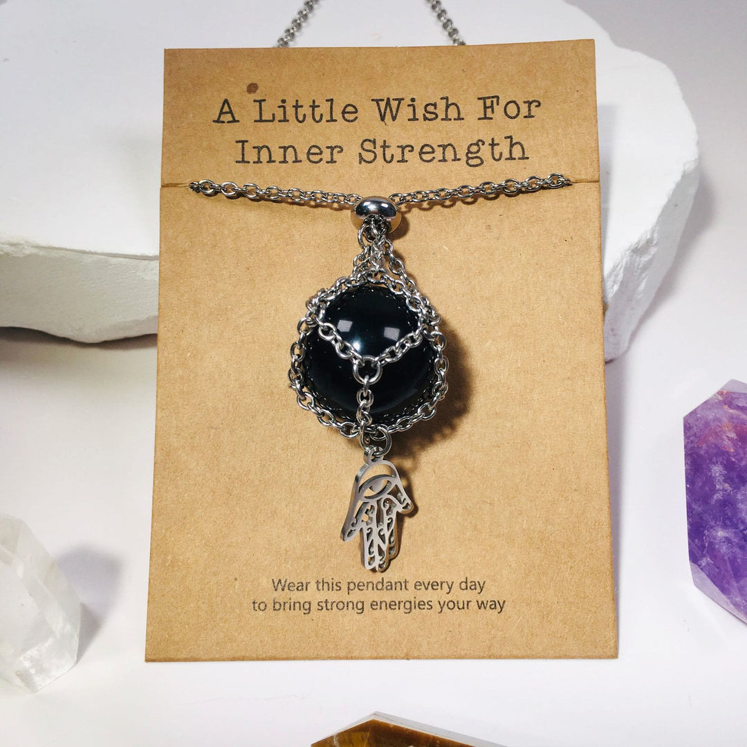 Olivenorma Hamsa Crystal Holder Sphere Necklace Crystal Pouch - Obsidian - image 7