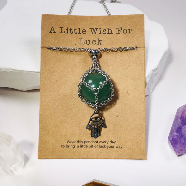 Olivenorma Hamsa Crystal Holder Sphere Necklace Crystal Pouch - Green Aventurine - image 9