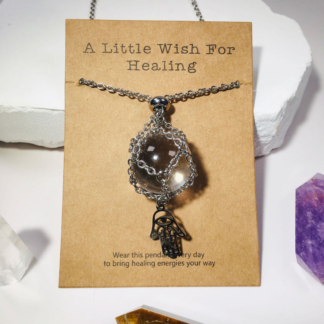 Olivenorma Hamsa Crystal Holder Sphere Necklace Crystal Pouch - White Crystal - image 3