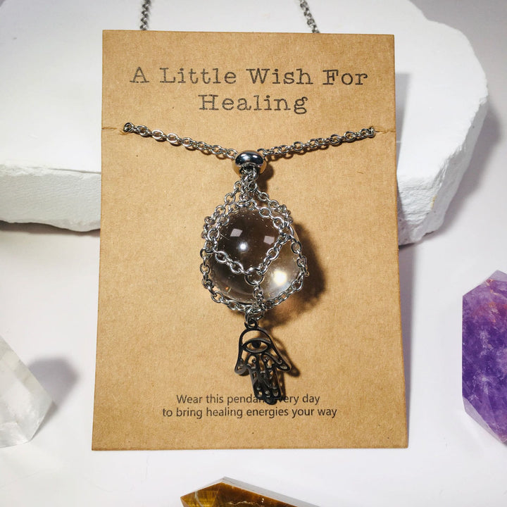 Olivenorma Hamsa Crystal Holder Sphere Necklace Crystal Pouch - White Crystal - image 3