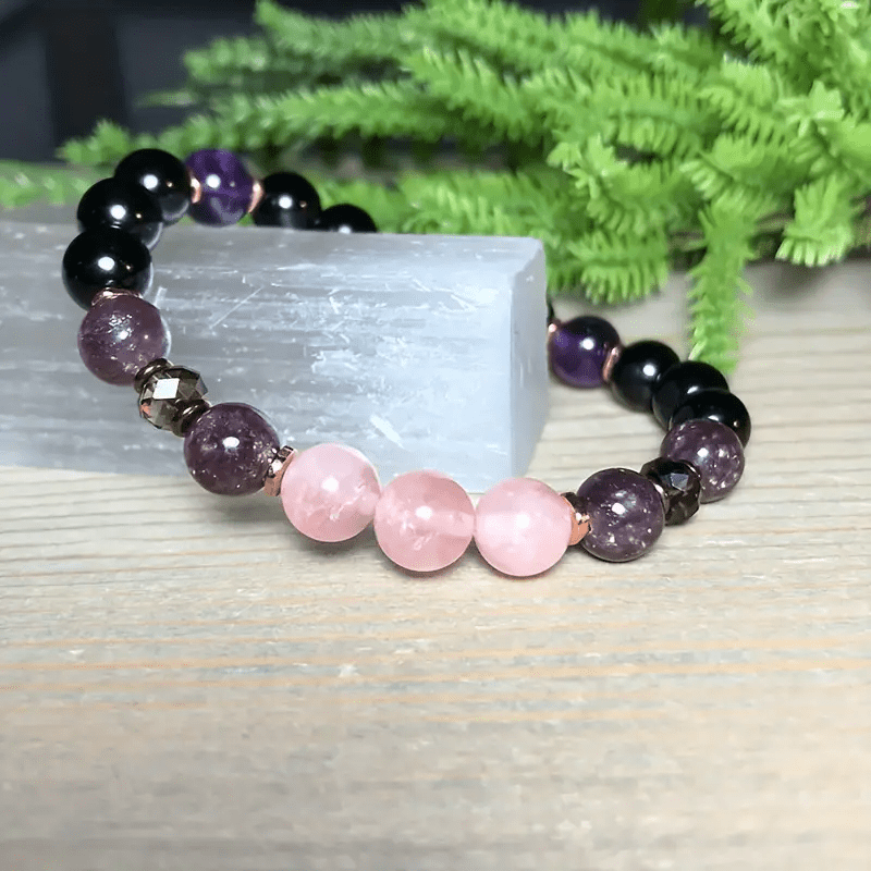 Olivenorma 8mm Rose Quartz Obsidian Amethyst Beads Bracelet - image 2