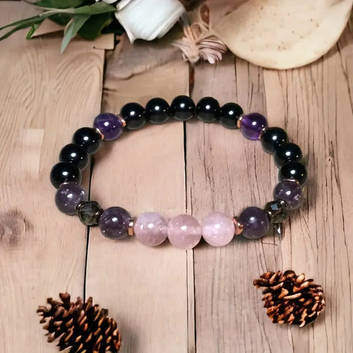 Olivenorma 8mm Rose Quartz Obsidian Amethyst Beads Bracelet - Rose Quartz&Obsidian&Amethyst - image 0