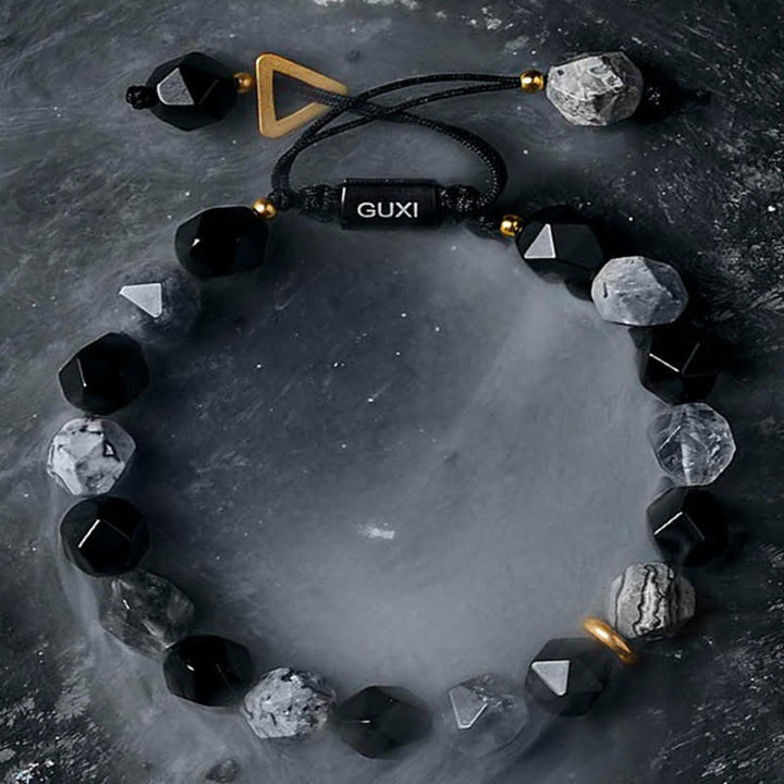 Olivenorma "Cold Night" Natural Obsidian Labradorite Beaded Bracelet - image 4