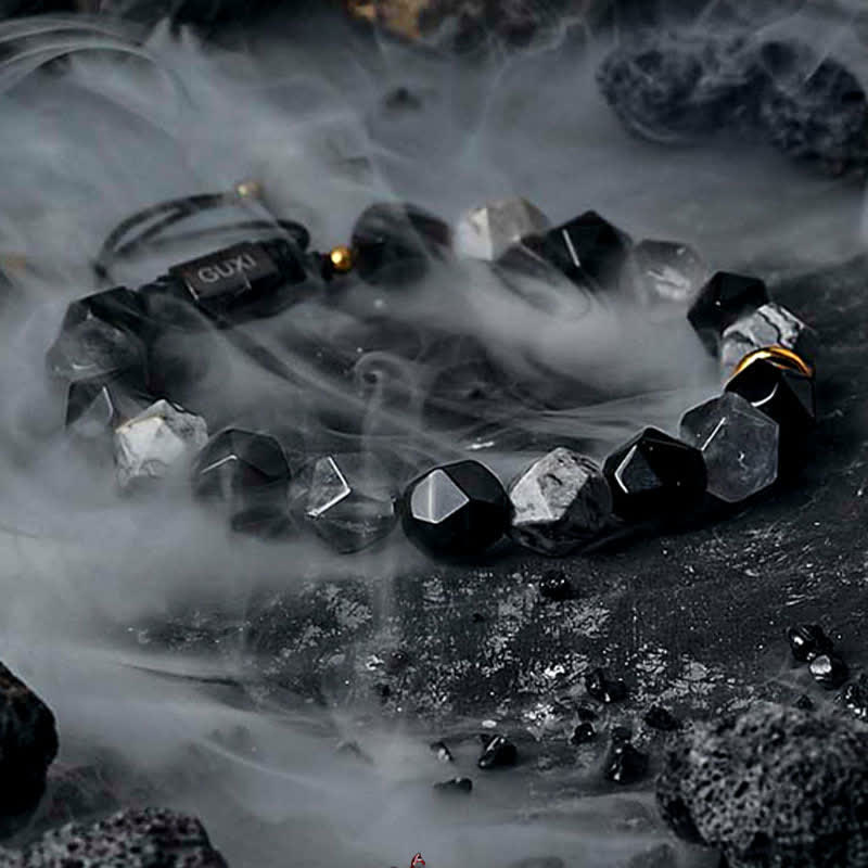 Olivenorma "Cold Night" Natural Obsidian Labradorite Beaded Bracelet - Obsidian & Labradorite - 18cm - image 0