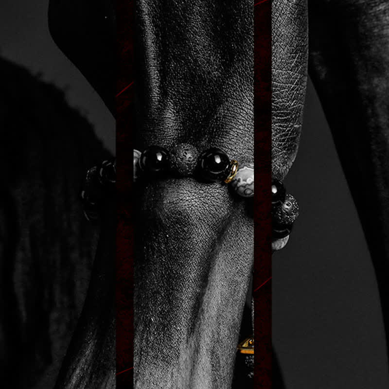 Olivenorma "Cold Night" Natural Obsidian Labradorite Beaded Bracelet - image 11