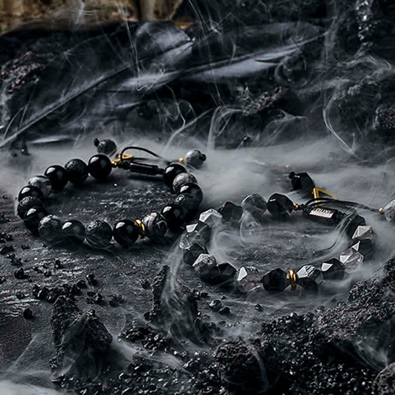 Olivenorma "Cold Night" Natural Obsidian Labradorite Beaded Bracelet - image 12