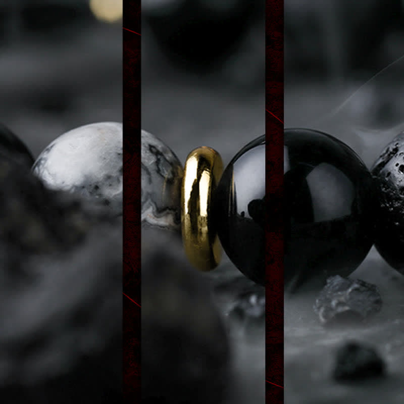 Olivenorma "Cold Night" Natural Obsidian Labradorite Beaded Bracelet - image 13