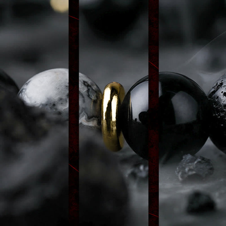 Olivenorma "Cold Night" Natural Obsidian Labradorite Beaded Bracelet - image 13