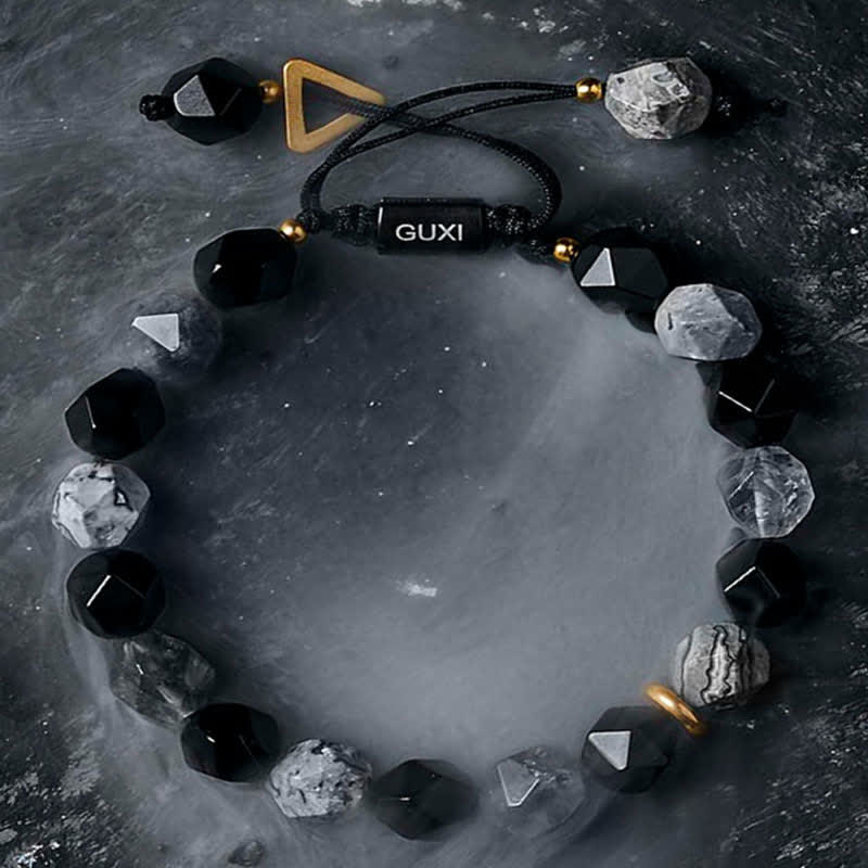 Olivenorma "Cold Night" Natural Obsidian Labradorite Beaded Bracelet - image 4