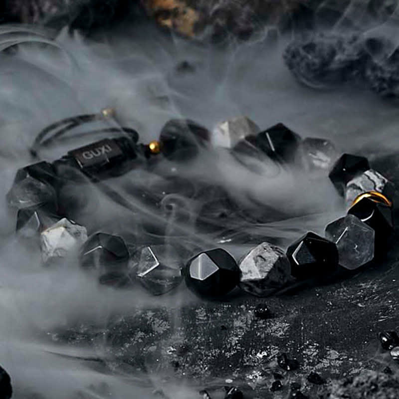 Olivenorma "Cold Night" Natural Obsidian Labradorite Beaded Bracelet - image 3