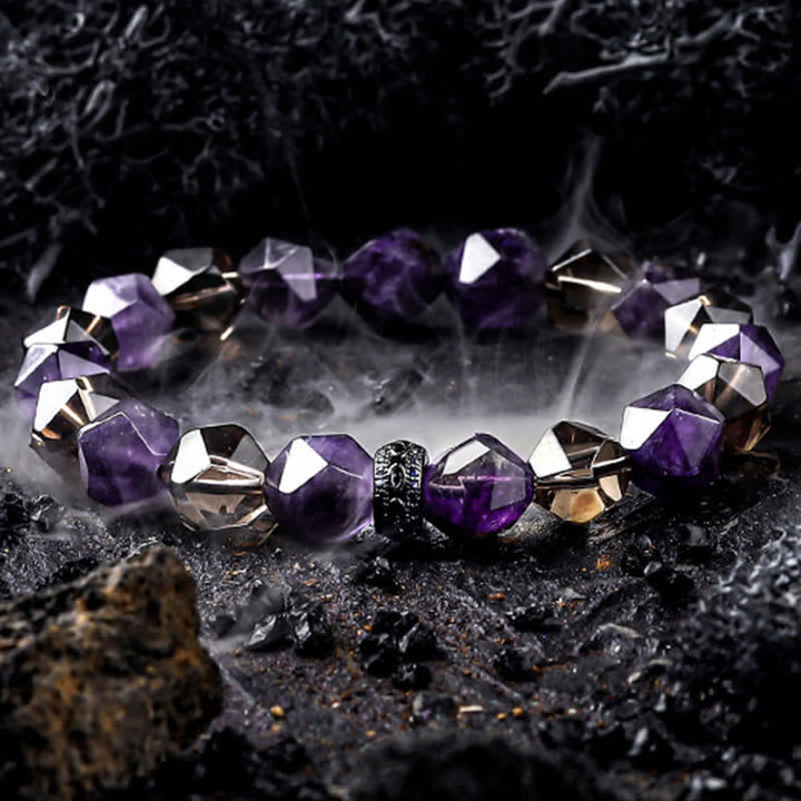 Olivenorma "Mysteries" Natural Amethyst Beaded Bracelet - Amethys & Smoky Quartz - 18cm - image 7