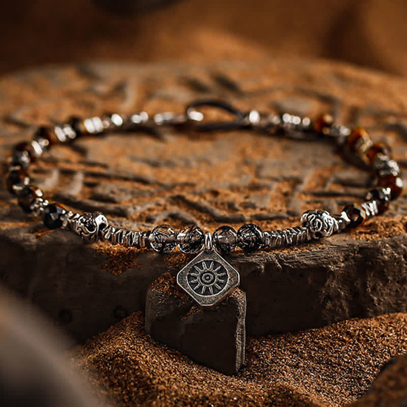 Olivenorma Black Quartz Rutilated Tiger Eye Beaded Bracelet - 17cm - image 0
