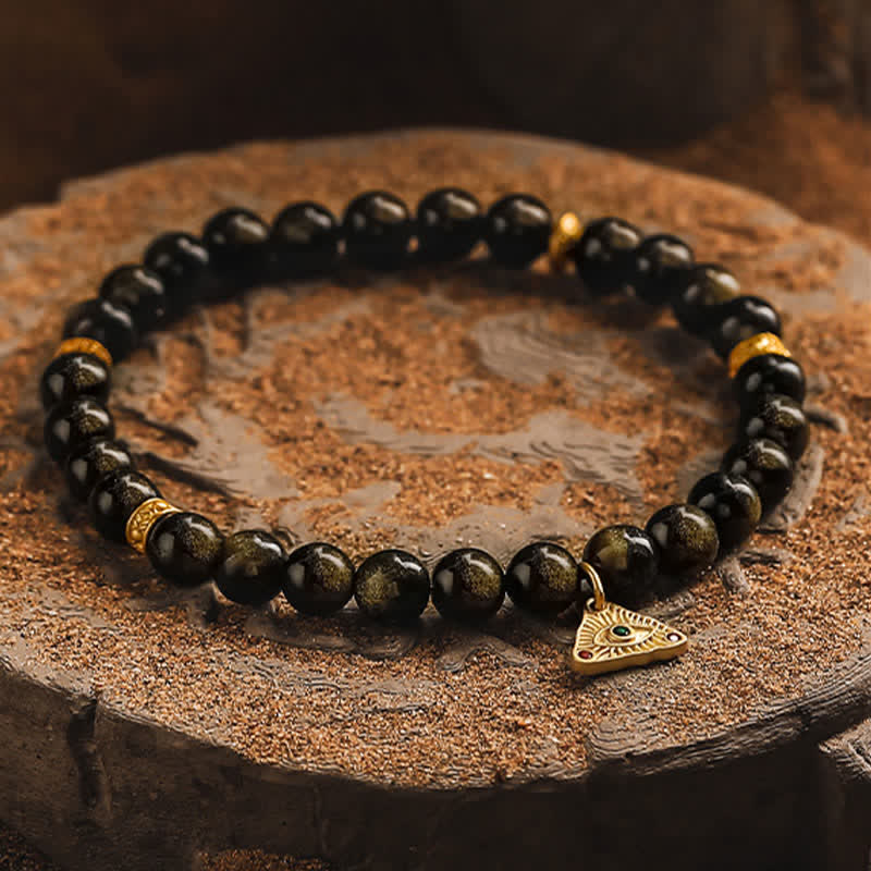 Olivenorma "Evil Eye" Natural Golden Obsidian Beaded Bracelet - image 5