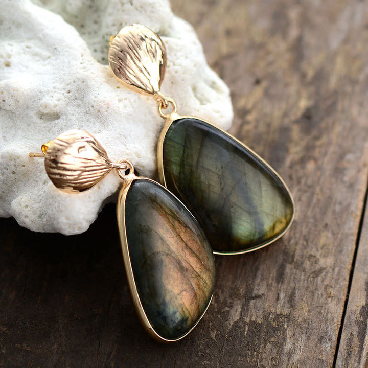 Olivenorma Natural Labradorite Shell Pendant Earrings - image 2
