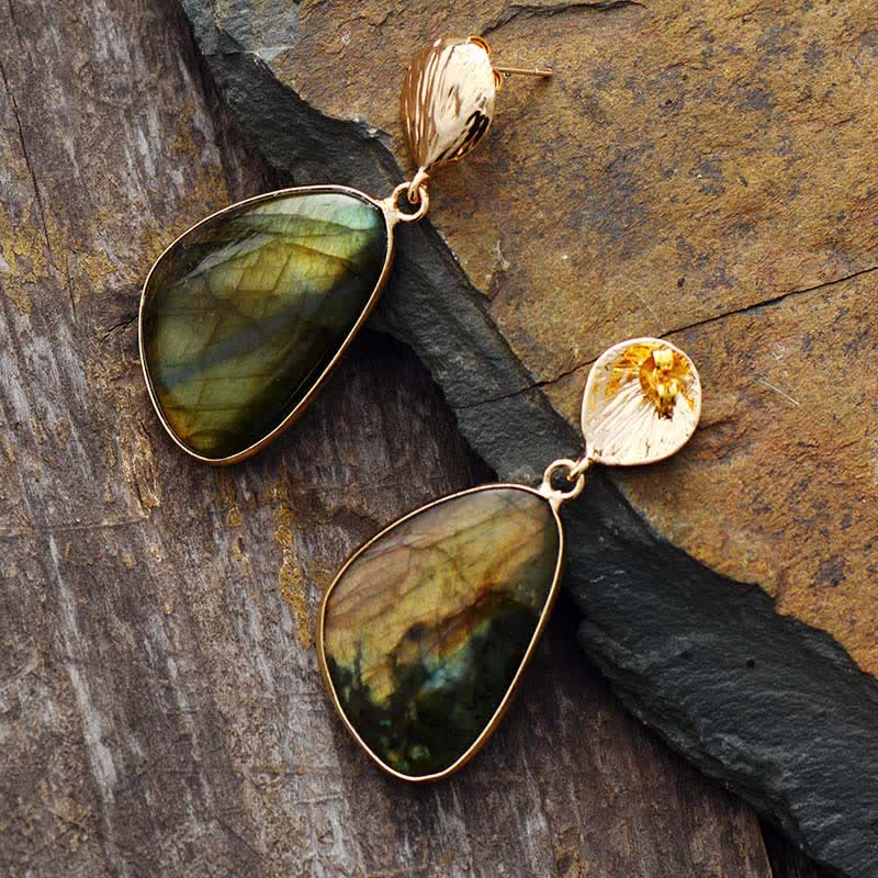 Olivenorma Natural Labradorite Shell Pendant Earrings - image 1