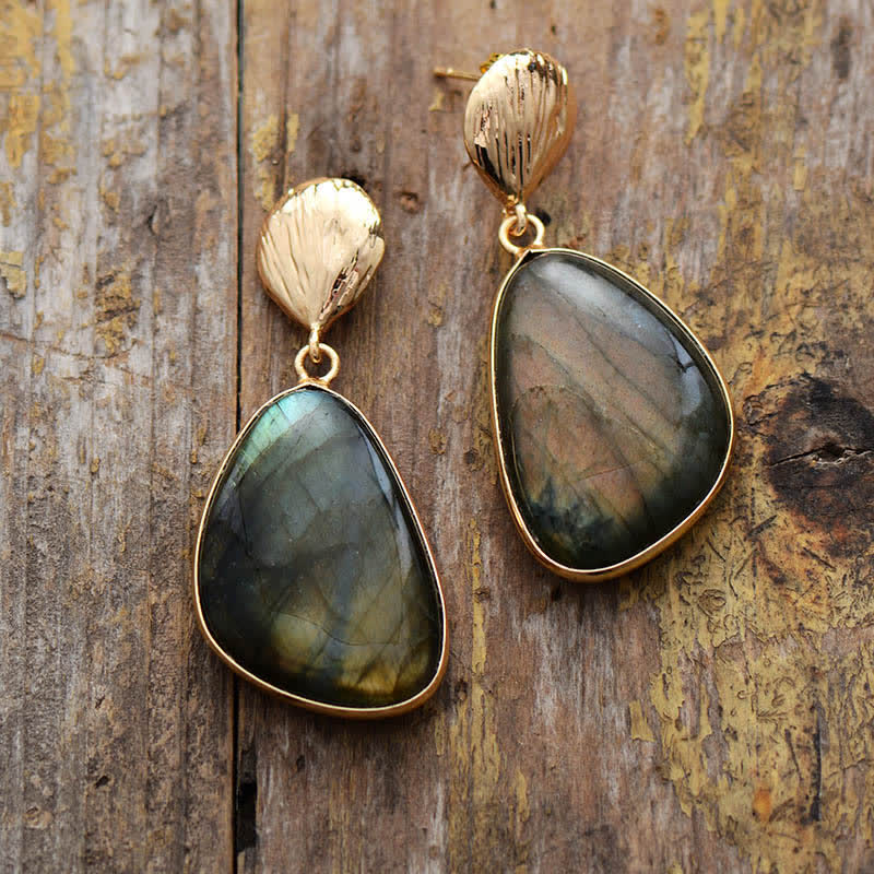 Olivenorma Natural Labradorite Shell Pendant Earrings - Labradorite - image 0